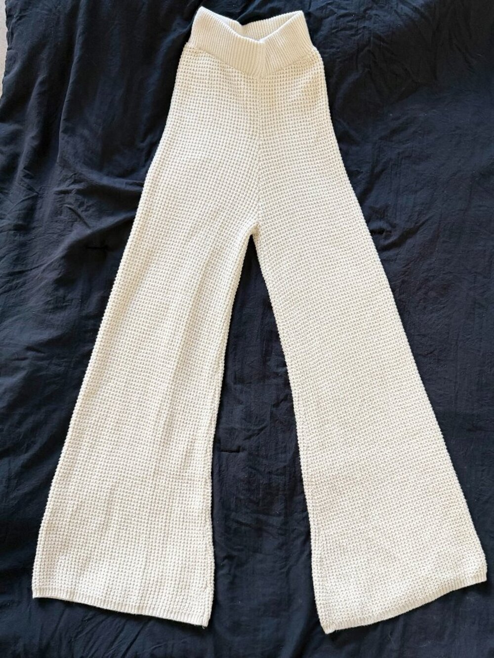Sincerely Jules Cream Textured Knit Wide-Leg Pants XS